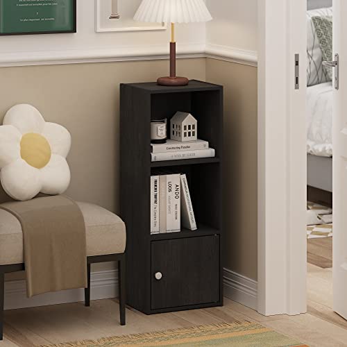 Furinno LUDER Book Shelf, 3-Tier Modern Bookshelf, Bookcase with 1 Door Storage Cabinet, 9.3 x 12 x 31.5, for Organization and Storage, for Living Room, Bedroom, Home Office, Blackwood - color: Blackwood, size: 3-Cube with Cabinet