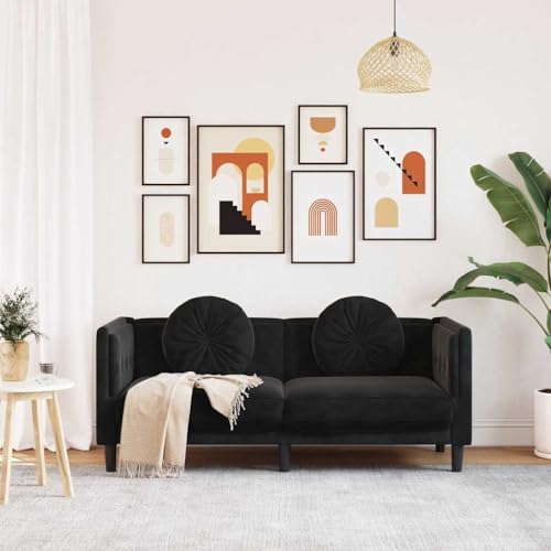 Black Velvet 2-Seater Sofa with Plywood Frame, Modern Design, Removable Cushions, 242.5 lb Capacity - color: Black, size: 1 & 2-Seater
