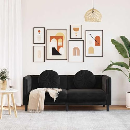Black Velvet 2-Seater Sofa with Plywood Frame, Modern Design, Removable Cushions, 242.5 lb Capacity - color: Black, size: 1 & 2-Seater