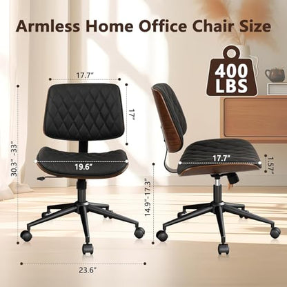 CLATINA Home Office Desk Chair with Wheels, Adjustable Height Armless Office Chair, PU Leather Mid Back 360 Swivel Computer Chair, Modern Walnut Chair for Home, Meeting, Reading Room,Black(1 pk) - color: Black Diamond-b, size: 1 Pack