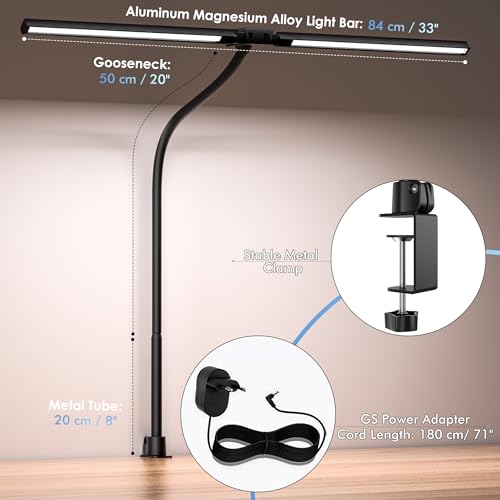EYOCEAN Desk Lamp with Clamp, 31.5" LED Desk Lamp for Home Office, 24W Gesture Sensing Control Desk Light, Dimmable & Color Temperature, Eye-Caring Office Lamp, Brightest Architect Lamp for Screen - color: Black