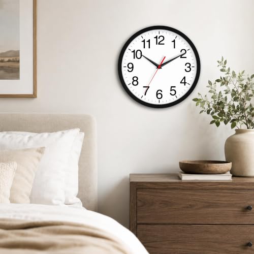 Wall Clock Analog 10 Inch Black Battery Operated Silent Clock | Easy To Read, Non Ticking, Round, Accurate, Kitchen, Living Room, Classroom, Office, School - color: A_black, size: 10 Inch