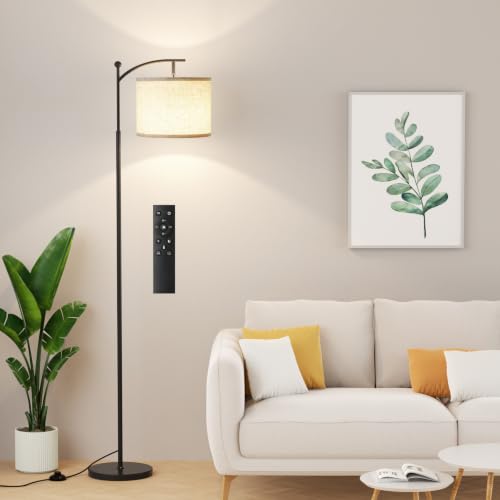 60" Floor Lamp with Remote and Stepless Dimmable Bulb, Black Pole | Colors Temperature and Brightness Adjustable, Foot Switch, Remote Control, Beige Shade, Modern Floor Lamp for Living Room - color: A：beige & black, size: 61 inches