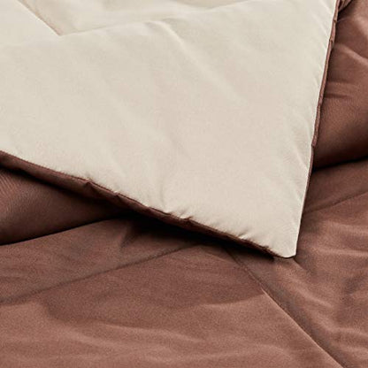 Amazon Basics Reversible Lightweight Microfiber All Season Comforter Blanket, Washable, Twin/Twin XL, Chocolate/Khaki - color: Chocolate / Khaki, size: Twin/Twin XL