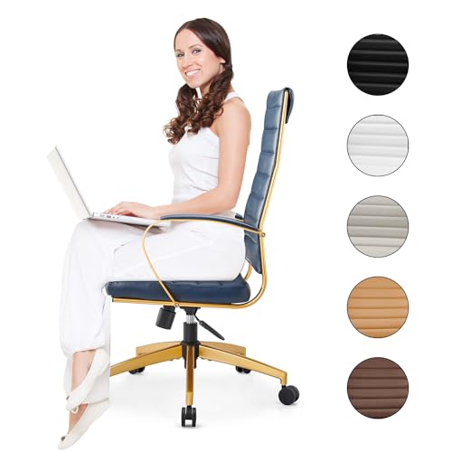 lux Modern Desk Chairs with Wheels and arms Ergo Chairs high Back Chair Computer Leather Modern Chair Leather Office Executive Chair (GD-Blue) - color: Gd-blue