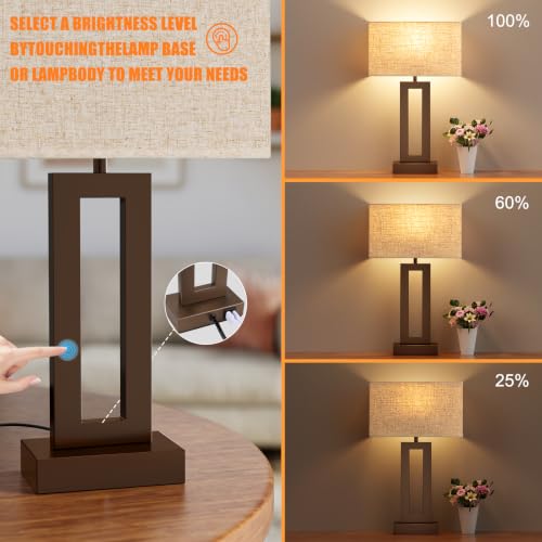 Seealle Bedroom Lamps for Night Stands - Touch Control, 3 Way Dimmable, USB C+A Charging, LED Bulbs, Easy Assembly(Yellow&Coffee) - color: R. Yellow&Coffee, size: Medium(19.6in)