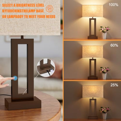 Seealle Bedroom Lamps for Night Stands - Touch Control, 3 Way Dimmable, USB C+A Charging, LED Bulbs, Easy Assembly(Yellow&Coffee) - color: R. Yellow&Coffee, size: Medium(19.6in)