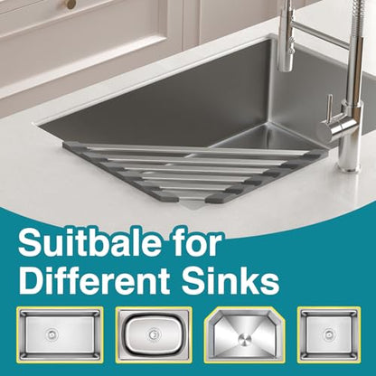 COOL-ANGLE Triangular Corner Sink Drying Rack, Aluminum, 16"x9.5", Gray | Heat Resistant Trivet, Supports Up To 60 Lbs, Rust-Proof Aircraft Aluminum, Ideal For Square Sinks With 0.8 Inch Ledge - size: Triangle 16'' x 9.5''