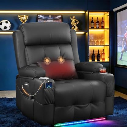Home Theater Seating, Power Recliner Sofa Single Chair with Massage & Heat | Wall Hugger Reclining Single Chairs with USB, RV Furniture with LED Lights, Cup Holders for Movie Theater, Gaming Room - color: Dark Gray, size: 34" - 1 Seat