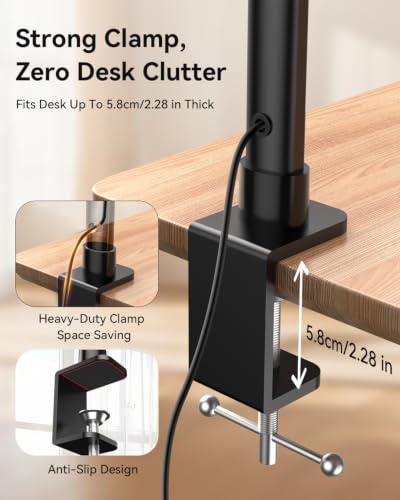 LED Desk Lamp with Clamp, 24W 3-Panel Light for Dual Monitors | 1800 Lumens, 96 LED, 3 Adjustable Panels, 360° Gooseneck, 2700K-6500K Color Temps, Remote, Touch Control, Memory Function - style: 27.2 Inch