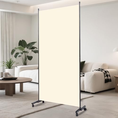Folding Room Divider W/Wheels,Heavy Duty Base Privacy Screen Separator | 360° Smooth Lockable Rolling Wheels,Foldable Freestanding Wall Divider,Easy Movable Partition for Room Separation - color: Beige, size: B-34''-1 Panel