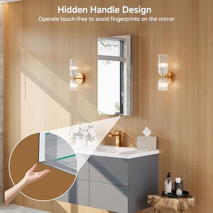 16" x 30" Bathroom Medicine Cabinet with Mirror, Recessed or Wall Mount | Medicine Cabinets with Adjustable Glass Shelves, Soft-Closed Hinge, Chrome Aluminum Frame, Reverse Installation - size: 16" x 30"
