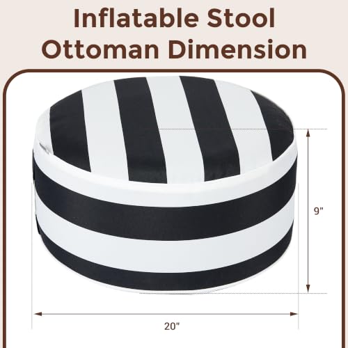 Inflatable Stool Ottoman Footrest with Handle D20 xH9-Black White Stripe | Indoor Outdoor Footrest Seat, Water-Repellent, Footstool Pouf for Home Patio Garden and Camping Use - color: Black White Stripe