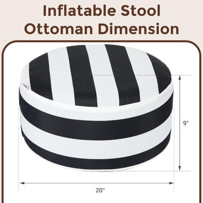 Inflatable Stool Ottoman Footrest with Handle D20 xH9-Black White Stripe | Indoor Outdoor Footrest Seat, Water-Repellent, Footstool Pouf for Home Patio Garden and Camping Use - color: Black White Stripe