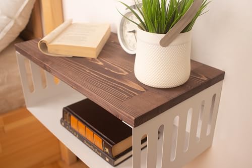 Floating Nightstand with White Metal Base, Wooden Top and Sturdy Metal Base, Minimalist Bedside Table, Wall Mounted Shelf, Bedside Shelf (London) - color: London