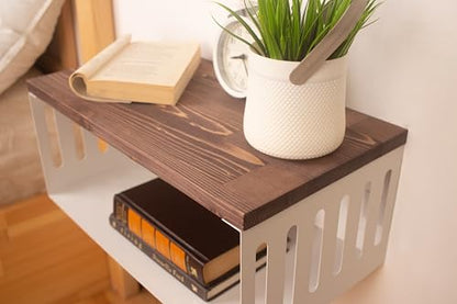 Floating Nightstand with White Metal Base, Wooden Top and Sturdy Metal Base, Minimalist Bedside Table, Wall Mounted Shelf, Bedside Shelf (London) - color: London