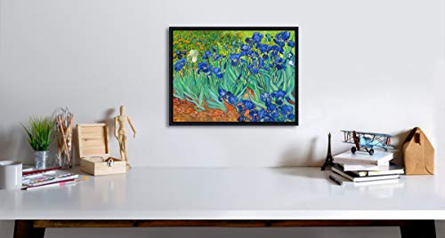 Wieco Art Framed Wall Art Canvas Prints Irises By Van Gogh Famous Flowers Oil Paintings Reproduction Modern Giclee Canvas Prints Artwork Pictures on Canvas Wall Art for Wall Decor Black Frame - size: 16"L x 12"W