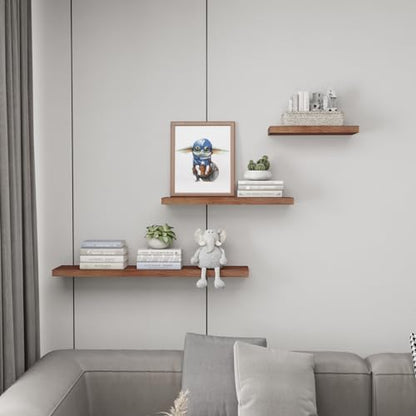 SAUMONIERES Floating Wall Shelves for Bedroom Bathroom Wall Mounted Solid Wood Shelf 24 Inch Set of 3, Walnut Floating Shelves - color: Walnut, size: 24 Inch-3 shelves