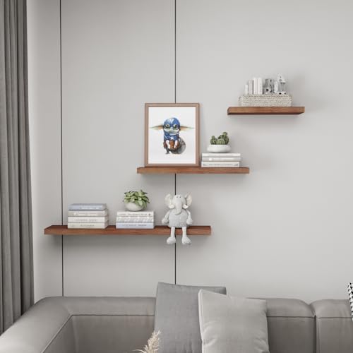 SAUMONIERES Floating Wall Shelves for Bedroom Bathroom Wall Mounted Solid Wood 36 Inches Long Shelf Set of 2, Walnut Floating Shelves - color: Walnut, size: 36 Inch-2 shelves