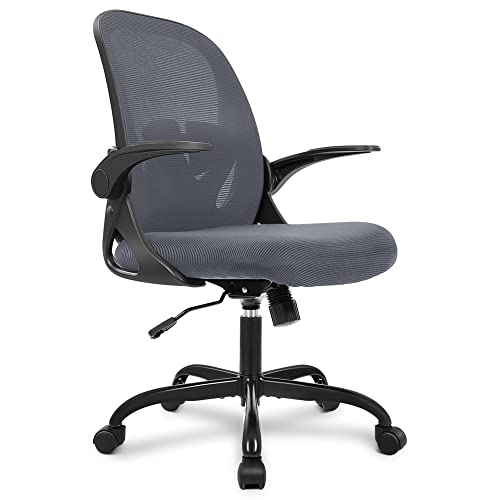 Office Chair Ergonomic Desk Chair with Adjustable Lumbar Support and Height, Swivel Breathable Desk Mesh Computer Chair with Flip up Armrests for Conference Room（Dark Gray） - color: Dark Gray