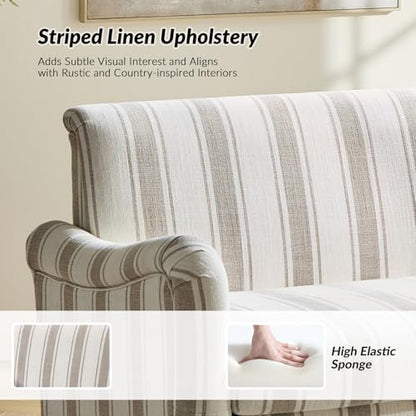 HULALA HOME 50.5" Loveseat Sofa with Stripe Pattern, 2 Seater Sofa, Tan | Farmhouse Comfy Upholstered Small Couch, with Solid Wood Spindle Legs and Rolled Wide Armrests, for Living Room Bedroom - color: Tan, size: 2-Seater Loveseat