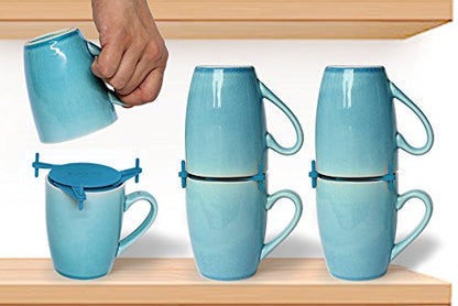 Mug Stackers for Kitchen Cabinets, Coffee Cup Stacker 6-Pack, Blue | Stack Glasses, Gadgets, Individual Stackable Disc, Organize Drinkware in Cupboards, Rv Drinkware Storage - color: Blue
