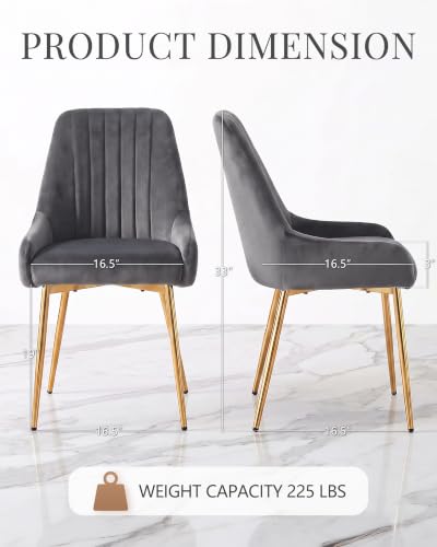 Velvet Dining Chairs Set of 4, Velvet Chairs, Kitchen Chair, Dining Room Chair, Dinning Chairs, with Golden Metal Legs, Mid-Century Modern Upholstered, for Living Room, Dining Room, Vanity Room, Gray - color: Grey, size: Set of 4
