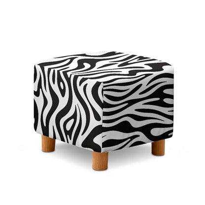 Zebra Stripe Print Ottoman Cover Square, Stretch Ottoman Cover, Anti Dust Ottomans Slipcover Square Washable Foot Stool Covers with Elastic Bottom - color: Zebra Stripe