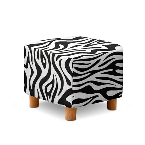 Zebra Stripe Print Ottoman Cover Square, Stretch Ottoman Cover, Anti Dust Ottomans Slipcover Square Washable Foot Stool Covers with Elastic Bottom - color: Zebra Stripe