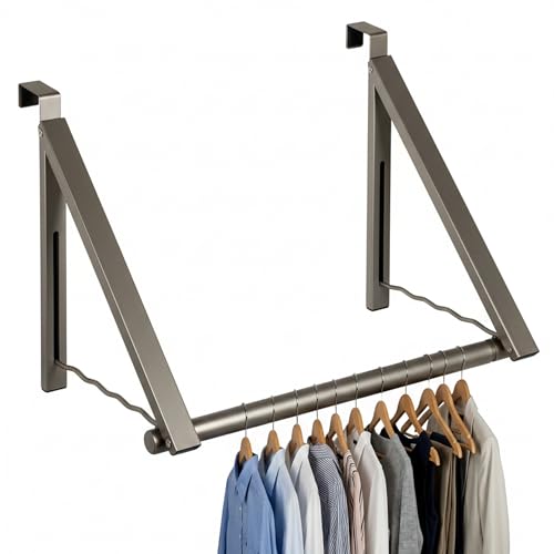HOLDN’ STORAGE Over The Door Hanger Rack Foldable, Satin Nickel | Rack for Hanging Towels, Coats & Clothes, Holds 35 LBs, Over The Door Hanger Hooks for Bedroom, Washroom and Office - color: Satin Nickel
