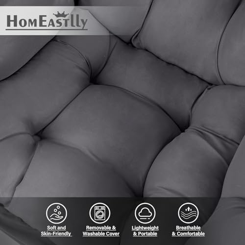 Lazy Chair with Ottoman, Soft Comfy Chair for Bedroom, Grey | Reading Accent Lounge Chair with folding Foot Stool for Living Room Dorm Apartment, sturdy metal frame - color: Dark Grey