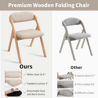 Folding Chairs with Cushion Padded Foldable Chiars 4 Pack | Wooden Dining Fold Seat with Removable Cover Extra Chair for Guests Kitchen Office Wedding Party Picnic, Cream - color: Cream, size: 4PCS