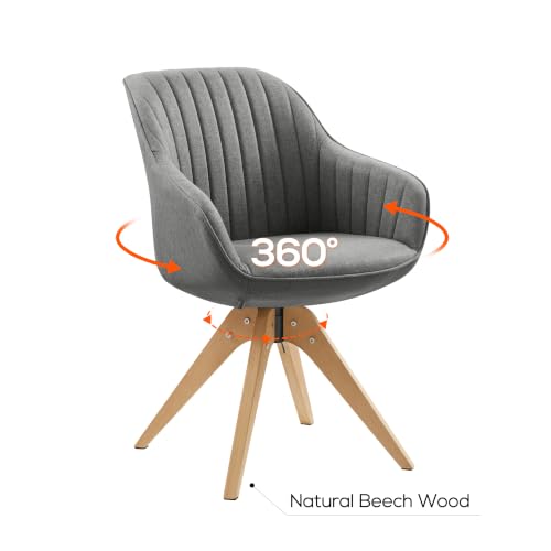 Swivel Desk Chair for Home Office, Fabric, Grey | No Wheels, Beech Wood Legs, Mid Century Modern, Upholstered, 360° Swivel, Accent Chair, Living Room, Bedroom - color: Grey/Beech Wood, size: Fabric