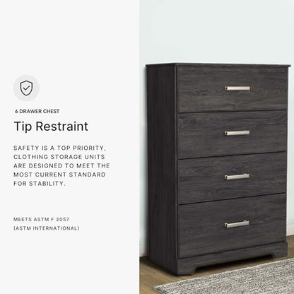 Signature Design by Ashley Belachime Casual 4 Drawer Chest with Easy Glide and Safety Stop, Gray - color: Black, style: Chest of Drawers