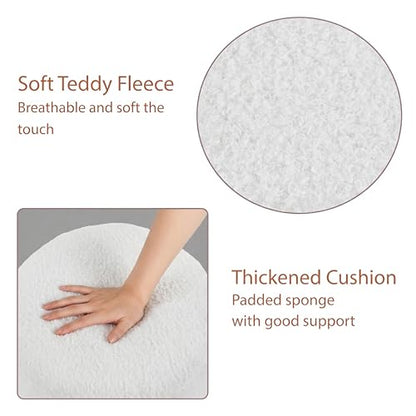 Modern Round Vanity Stool, Small Ottoman, Cute Fabric Foot Stool, Teddy Fleece Footrest, Upholstered Vanity Chair, Stool for Makeup, Bedroom, Living Room (2, Round-White) - color: Round-white