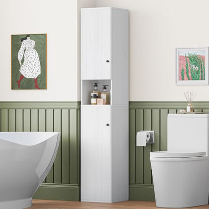 64" Narrow Bathroom Storage Cabinet with Adjustable Shelves and Drawer | 6-Tier Tall Slim Storage Cabinet,Anti-Tip Kit Included,Freestanding Cupboard for Small Spaces, Hallway,White