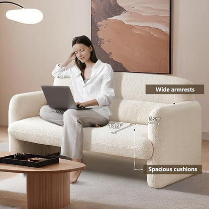 Loveseat Sofa, 59" W 2-Seater Lamb Fabric Couch, Solid and Easy to Install, Modern Upholstered Couch for Bedroom, Apartment, Living Room - color: Beige, size: 30.31"D x 59.06"W x 31.5"H