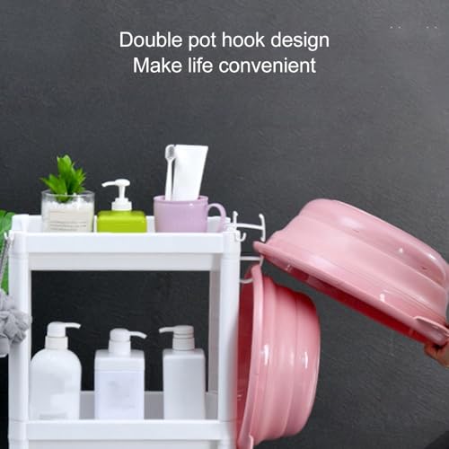 Bathroom Tower Shelf, White Plastic Freestanding Storage Rack, Narrow Standing Shelf Unit for Bathroom Kitchen Bedroom(2 Layers with Wheels) - size: 2 Layers with Wheels