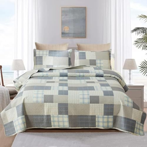 Ycosy Quilt Set Twin Size Bedspread Coverlet Plaid Patchwork Bedding Modern Mens Quilts Soft Lightweight Quilt Yellow Grey Plaid Coverlet Reversible Quilt Bedspread Home Bedding Collection - color: Soot Yellow, size: Twin