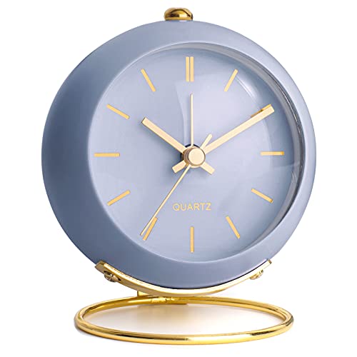 AYRELY® Battery Operated Analog Desk Alarm Clock with Light, Table Clock | Retro Aesthetic Clock with Silent Non-Ticking Movement for Bedside, Bedroom, Kitchen, Office, Travel & Kids' Room (Blue) - color: Blue