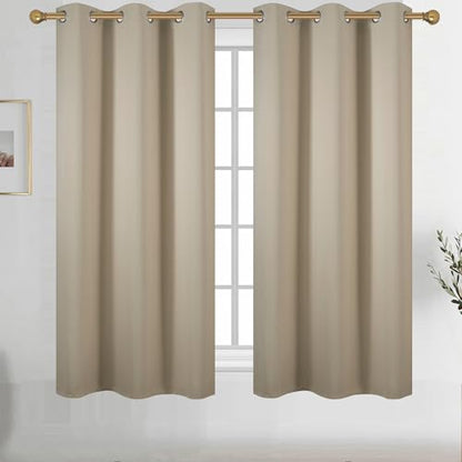 Diraysid Beige Grommet Blackout Curtains for Bedroom Thermal Insulated Room Darkening Curtains Drapes, 38 x 54 inch, 2 Panels - color: Beige, size: 38"W x 54"L (Pack of 2)