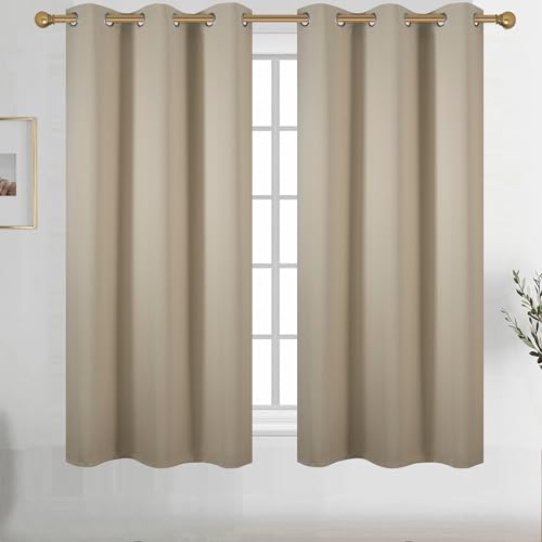 Diraysid Beige Grommet Blackout Curtains for Bedroom Thermal Insulated Room Darkening Curtains Drapes, 38 x 54 inch, 2 Panels - color: Beige, size: 38"W x 54"L (Pack of 2)