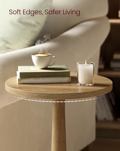 VASAGLE Round Side Table, Small Drink End Table, Solid Wood Leg | Accent Nightstand, Mid-Century Modern, for Living Room Bedroom, Natural Brown, MARIEL Collection, ULET293HC01S - color: Natural Brown, size: Round