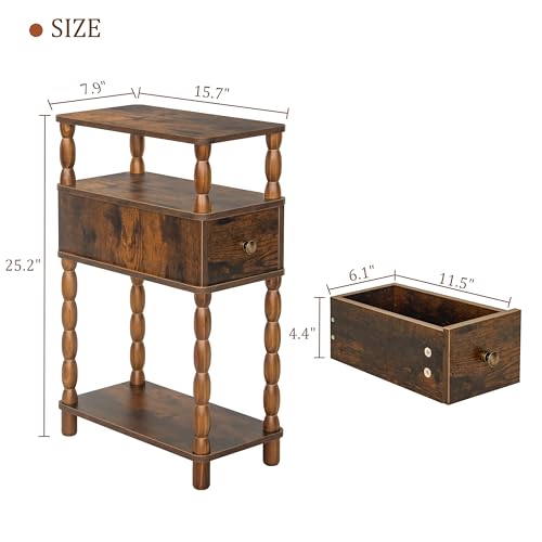 MaxSmeo Narrow Nightstand with Drawer, Narrow End Table with Storage, Skinny Small Side Table Living Room for Small Spaces, Bedroom (Rustic Brown) - color: Rustic Brown