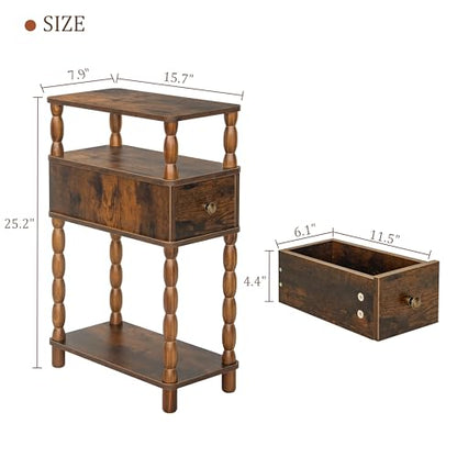 MaxSmeo Narrow Nightstand with Drawer, Narrow End Table with Storage, Skinny Small Side Table Living Room for Small Spaces, Bedroom (Rustic Brown) - color: Rustic Brown