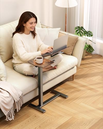 Sakugi Overbed Bedside Table with Wheels, Right-Side Tilt Top, Laptop Desk | Home & Office, Hospital Bed Table, Rolling Bed Tray, Height Adjustable, Brown,12.9" D × 27.6" W × 29.1"–39" H - color: Brown