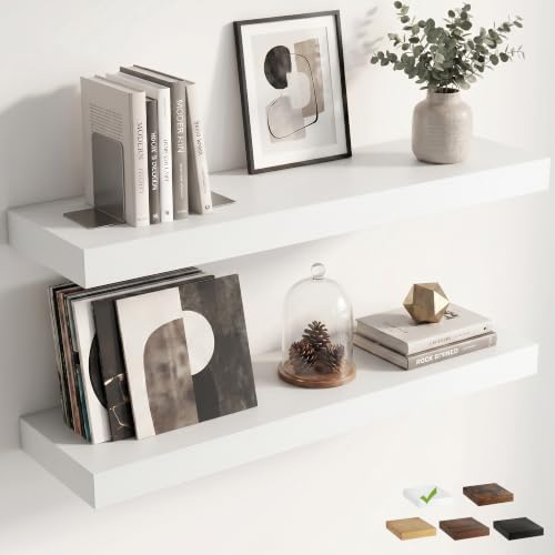 8 inch Deep Floating Shelves for Wall, 30" Wide, White Finish, 2-Pack | Engineered Wood Wall Shelves with Invisible Brackets for Living Room, Bedroom, Bathroom, Office & Kitchen Storage - color: White Finish, size: 30"W x 8"D, 2p