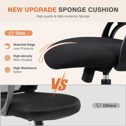 Sweetcrispy Computer Desk Chair, Mesh Office Chair with Lumbar Support | Ergonomic High-Back, Rolling Work, Adjustable Headrests, Flip-up Arms, Home Bedroom Study, Black - color: Black, style: Flip-up Armrest