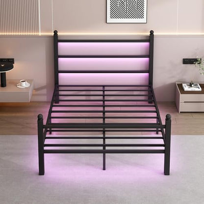 CLIBFENG Full Size Bed Frame with Headboard and Footboard,Steel Slats Support-LED Bed Frame with Charging Station,Mattress Foundation-Under Bed Storage, No Box Spring Needed,Noise Free,Black - size: Full 2, style: Black