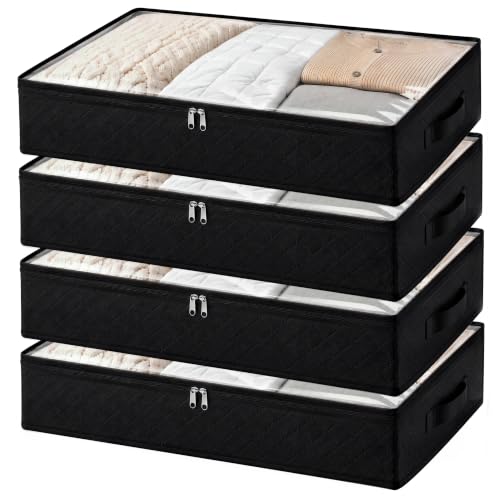 Fixwal Under Bed Storage Bags 4 Pack Underbed Containers for Clothing | Foldable Design, Clear Vinyl Window, Stainless Steel Zipper, Reinforced Handles, Dust-Resistant Under-Bed Use - size: Large, style: 4pcs